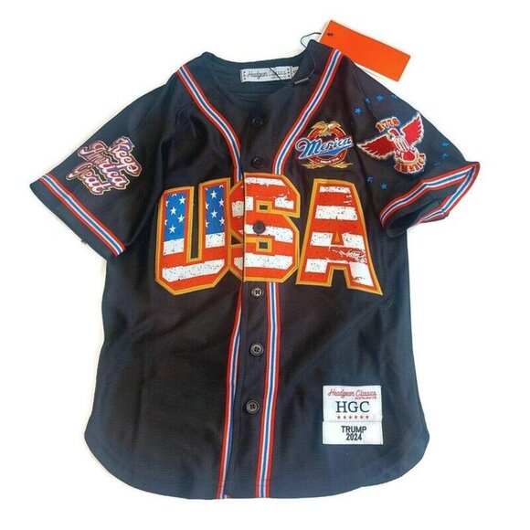 Headgear Classics USA Donald Trump Button Down Baseball Jersey Youth Boys Small - Picture 1 of 9